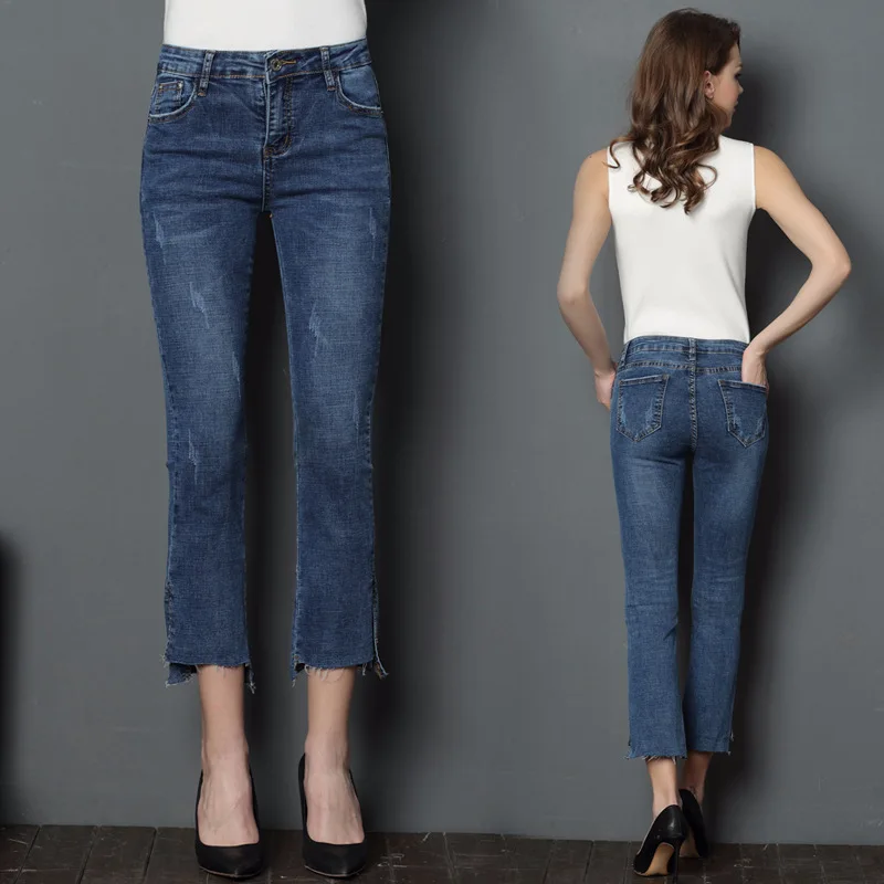 Узкие синие джинсы для женщин модная одежда высокая эластичность удобные