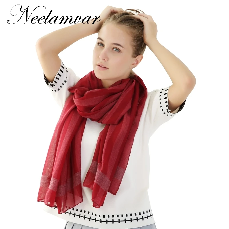 Neelamvar fashion stripe viscose scarf women long soft spring shawls best gift for ladies brand scarves echarpe | Аксессуары для