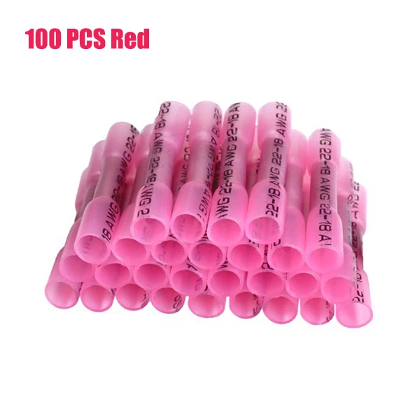 100PCS Red Водонепроницаемый термоусадочные стыковые соединители Электрический Кабельный соединитель обжимные клеммы провода разъемы AWG 22-10 комплект - Цвет: 100PCS Red