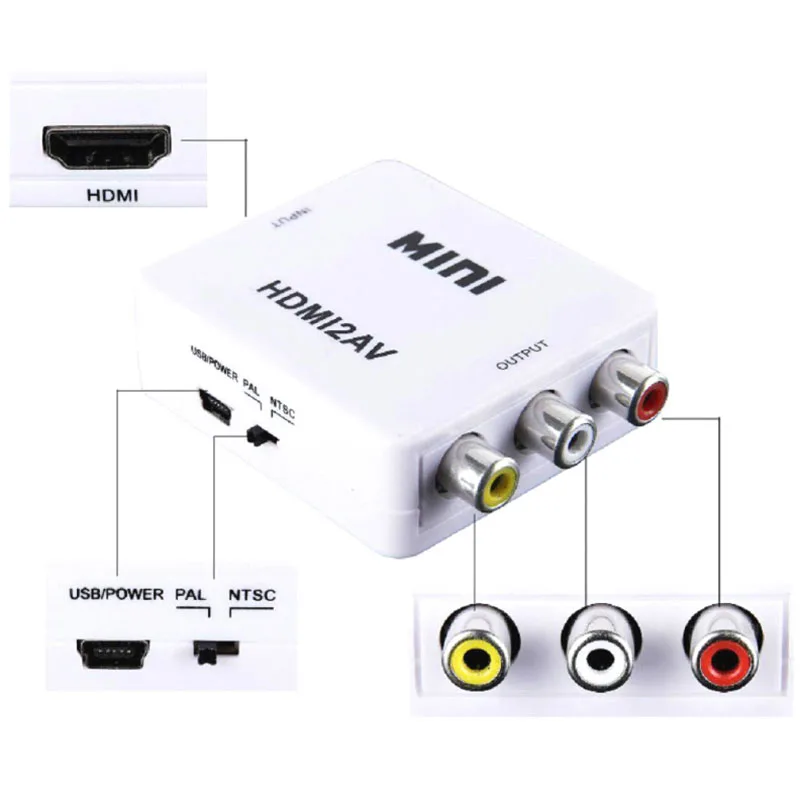 Effelon 1080 P HDMI К AV 3RCA CVBS композитного видео конвертер адаптер Поддержка PAL/NTSC USB