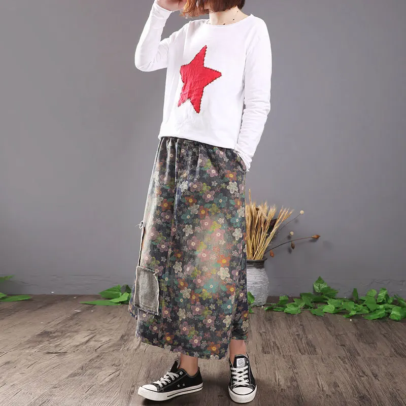 Весенняя юбка Ретро стиль для женщин свободная эластичная талия повседневная