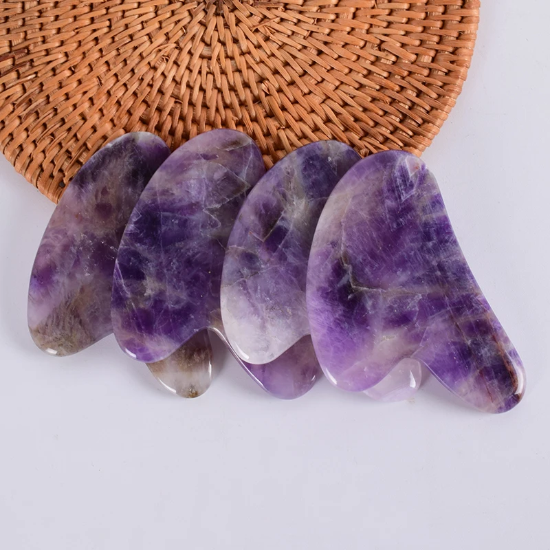 Массажный инструмент китайский традиционный для лица Gua Sha натуральный аметист