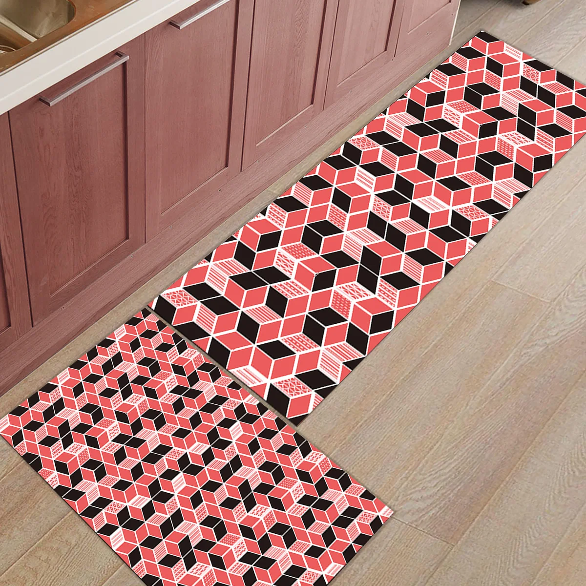 Черно красная Геометрическая клетчатая решетка 2 шт. коврик на кухню коврики для