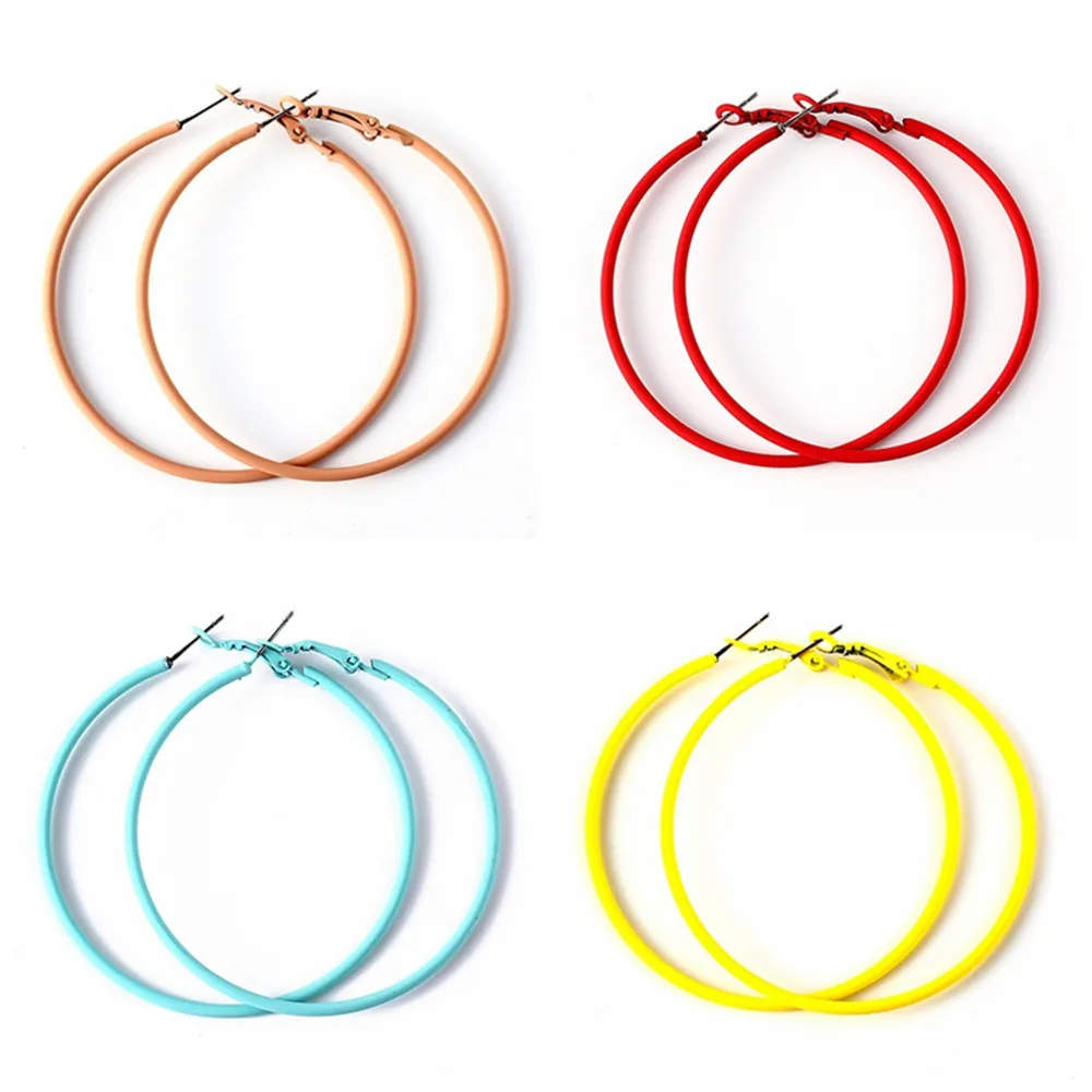9 Colour Punk Big Size Hoop Earrings Ear Loop 50-70mm New Fashion Round Circle Earring Exaggerated Party Jewelry for Women