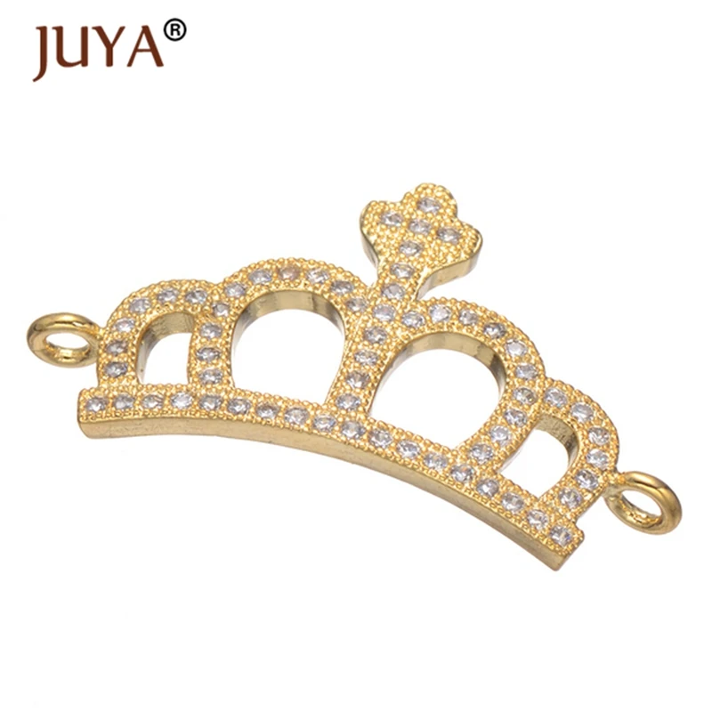 jewelry findings components gold crown charm connectors diy fashion bracelets necklace fittings micro paved cz stone | Украшения и
