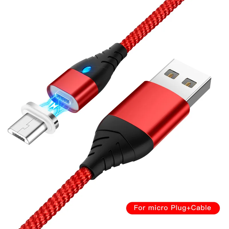 Red Магнитный usb-кабель 3A, кабель Micro USB для быстрой зарядки, кабель USB type-C для samsung, Xiaomi, huawei, кабели для мобильных телефонов - Цвет: Red