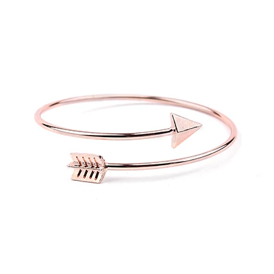 Rose-gold color BOJIU простые готические панковские женские браслеты со стрелками, золотые, серебряные женские браслеты-манжеты, регулируемые кольцеобразные браслеты для женщин, Bijoux BR033 - Окраска металла: Rose-gold color