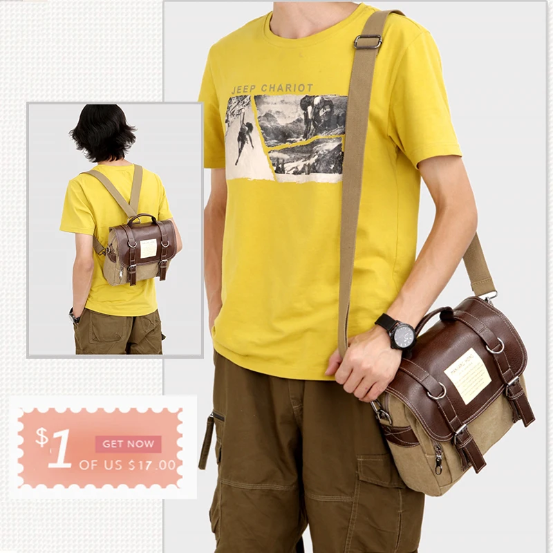 Сумка мессенджер мужская из кожи Крейзи Хорс винтажная холщовая сумочка на ремне