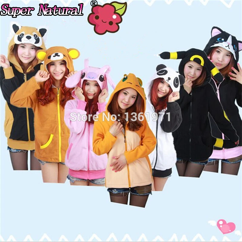 HKSNG толстовка с покемоном флис медведь Ститч костюм Панда кошка Rilakkuma пальто с изображением волка животных мультфильм толстовки с капюшоном кигу