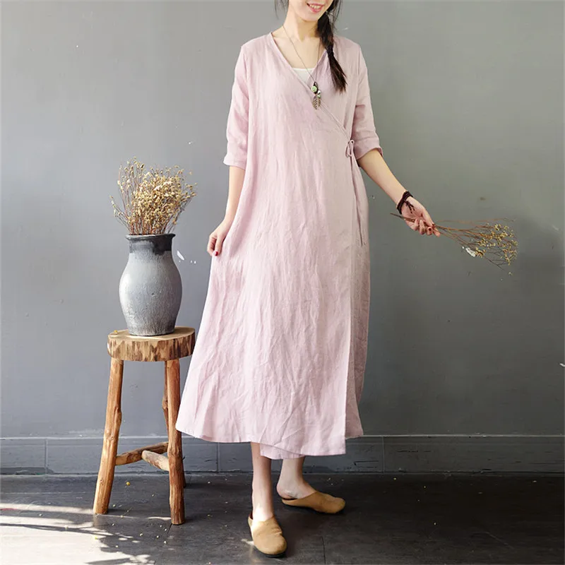SCUWLINEN 2019 весна лето женские длинные платья Винтаж однотонный v образный вырез