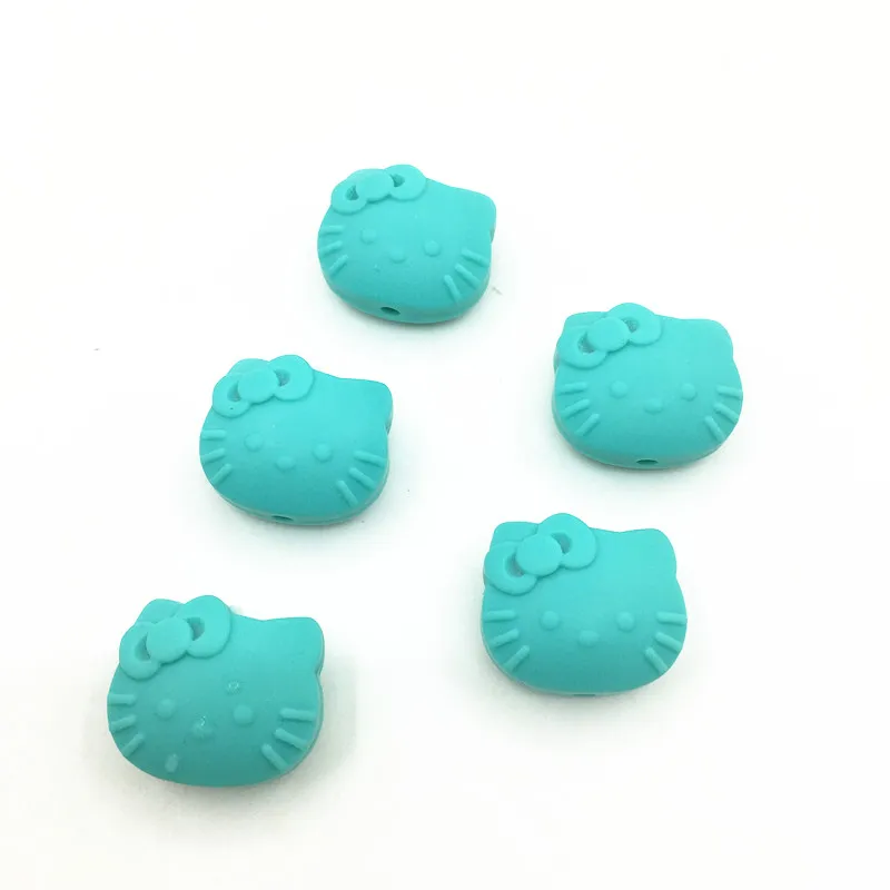 turquoise 30 шт./партия силиконовые Свободные Круглые бусины-Детские милые Мультяшные бусины Прорезыватель-BPA бесплатно-детские зубы бусины кошка-hello kitty Прорезыватель - Цвет: turquoise