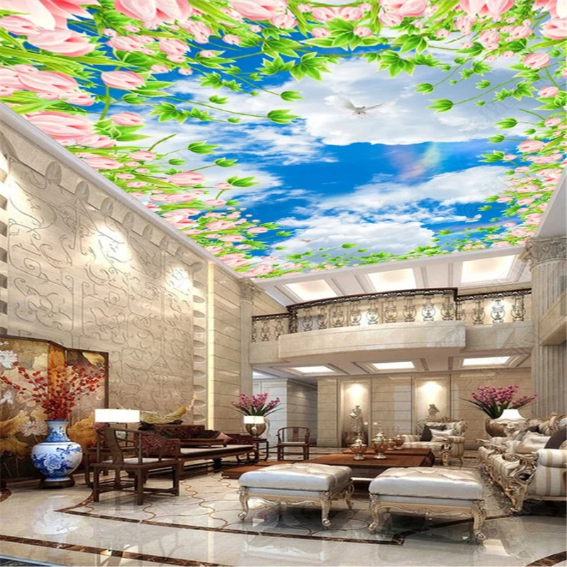 Обои beibehang на потолок с изображением синего неба и белых облаков