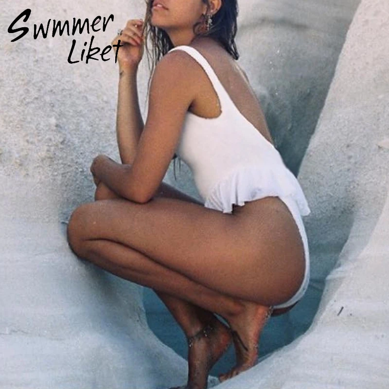 Белый купальник с юбкой винтажные слитные костюмы плюс размер для женщин