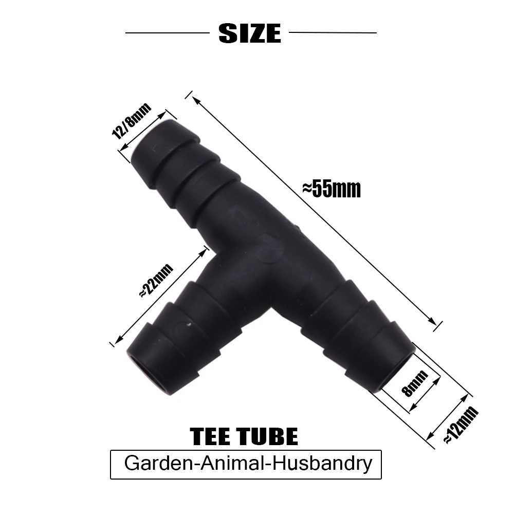 10 pcs black 10 шт тройник трубка Длина 55 мм 12/8 мм Диаметр домашней птицы животноводство питьевой воды Установка соединители для садового водопровода шланг для полива - Цвет: 10 pcs black