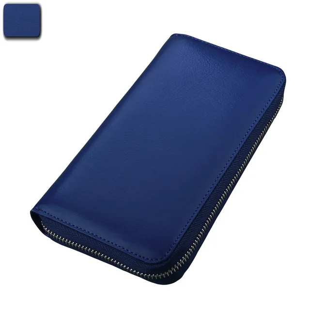 Dark-Blue Женский блокирующий кредитный держатель для карт, органайзер, натуральная кожа, для мужчин, роскошный, для путешествий, для паспорта, Длинный кошелек, бизнес держатель для ID, сумка для телефона - Цвет: Dark-Blue