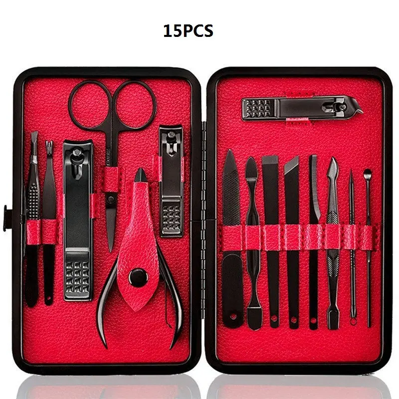 15pcs 1 Набор Пинцет ногти из нержавеющей стали, ножницы для стрижки, пинцет, нож для маникюра, ноготь для маникюра, педикюр, инструменты для маникюра - Цвет: 15pcs