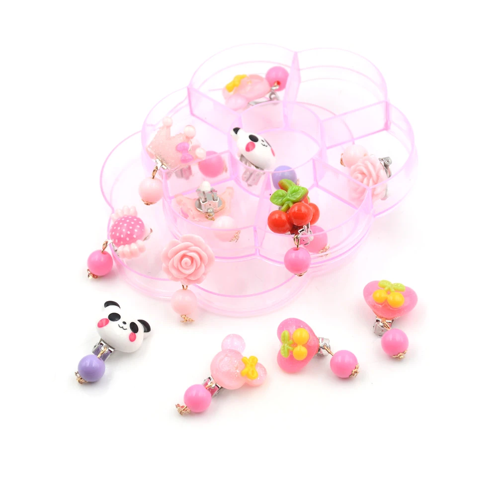 Милые детские розовые бусины с изображением животных Ушная клипса Мультяшные