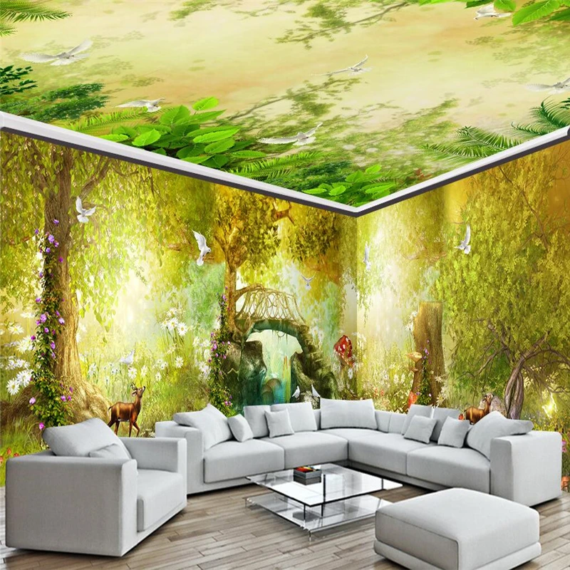 

beibehang Fantasy fairy tale forest bridge water full house background wall paper painting photo wallpaper living room bedroom