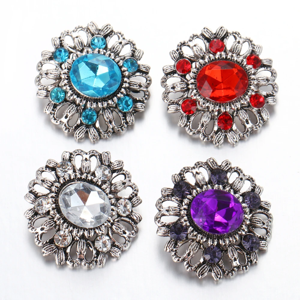 6pcs/lot Snap Jewelry Crocodile Rhinestone Button flower Metal fit 18mm Bracelet Bangle Earrings Necklaces BS002 | Украшения и