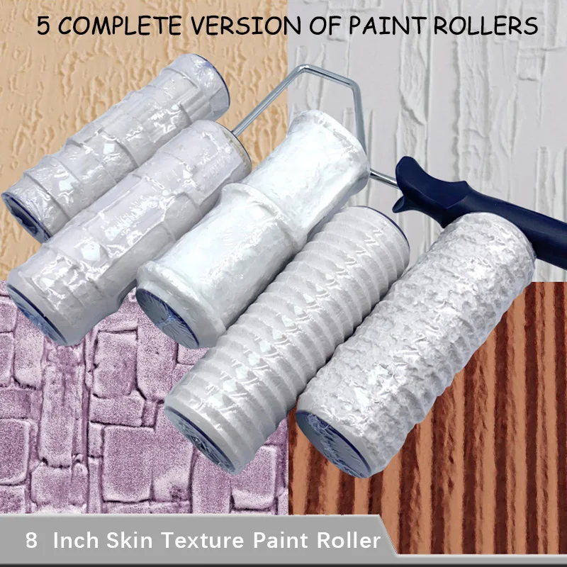 5pcs Pattern Paint Roller Polyurethane Tool Environmental Protection Stamp Decorative Cylinder Imitate Stone Rock Wood
