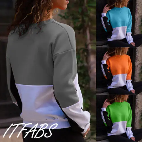 Женский Повседневный теплый пуловер топы с длинными рукавами футболка лоскутный