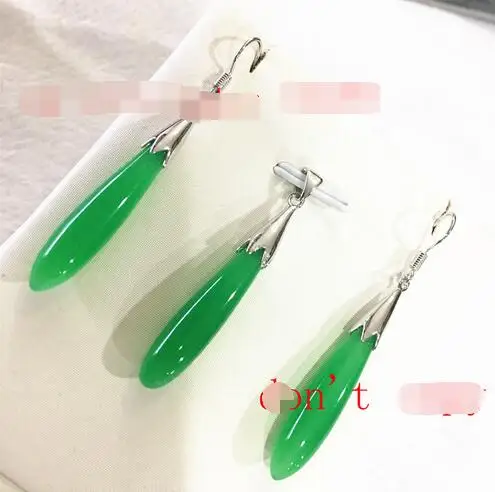 Продажа ювелирных изделий&gt Новый натуральный зеленый jades кулон и серьги набор 2
