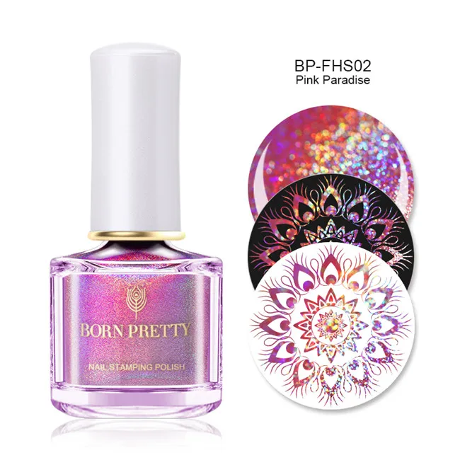 Pink Paradise BORN PRETTY 6 мл голографическая штамповка лак Серебряная Лазерная Голография дизайн ногтей Пластина Печать лак - Цвет: Pink Paradise