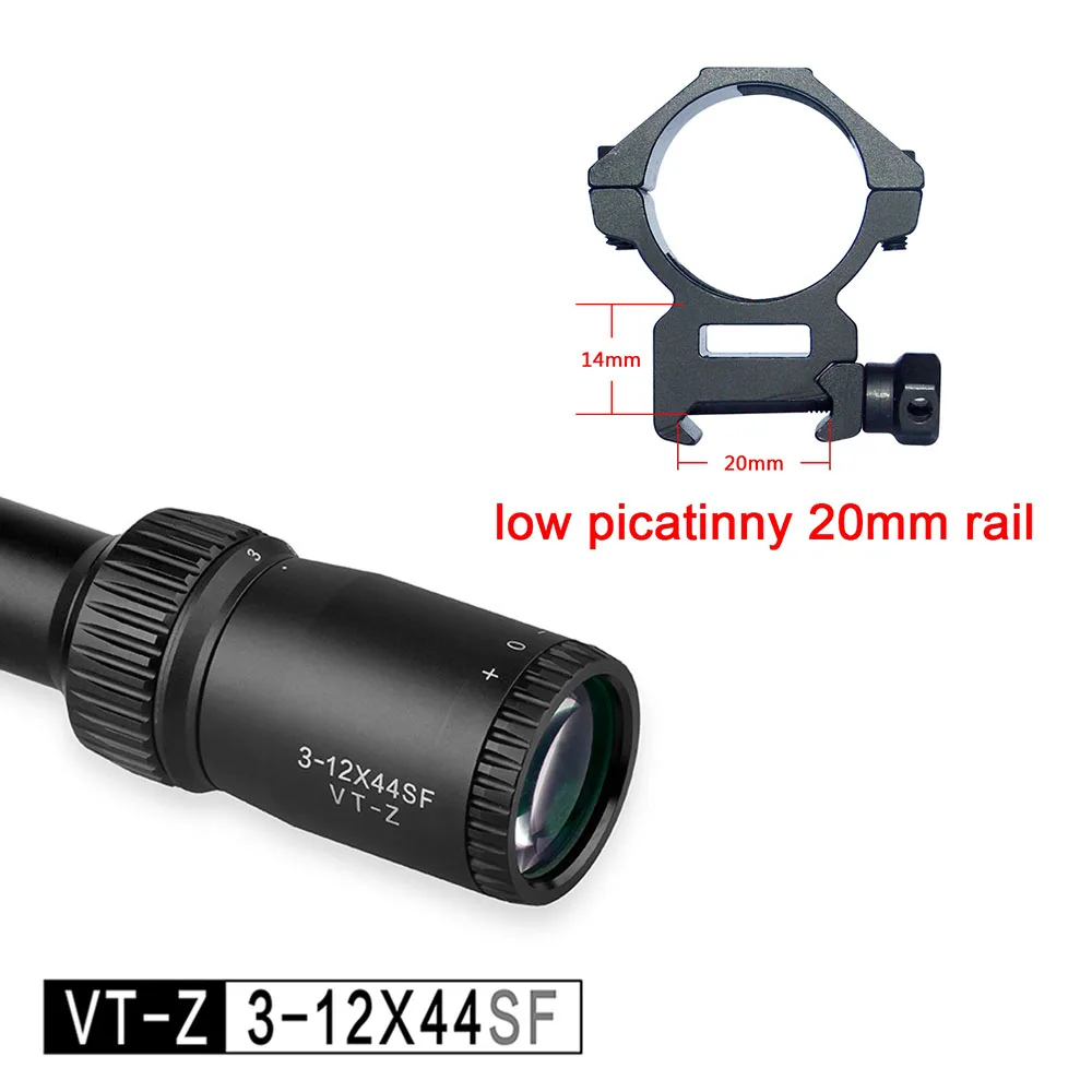 low picatinny 20mm Дискавери VT-Z 3-12X44SF большое колесо боковая фокусировка оптический прицел экономичный Охотничий Тактический прицел - Цвет: low picatinny 20mm