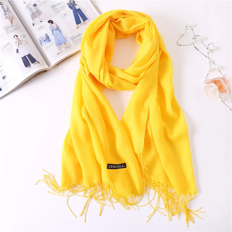 Light yellow Модный женский шарф, шали и палантины, сплошной мусульманский хиджаб, шарфы для женщин, пашмины, шарфы с кисточками, роскошный бренд - Цвет: Light yellow