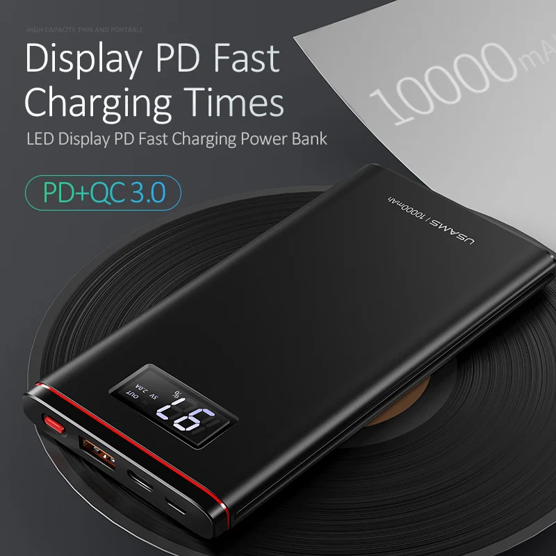 PD + QC 3 0 18 Вт Quick Charge power Bank 10000 мАч USAMS Dual USB lcd bank Внешняя батарея зарядное устройство