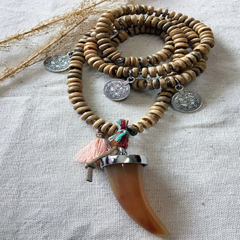 Новинка богемная Этническая цепочка DM с деревянными бусинами большой гудок