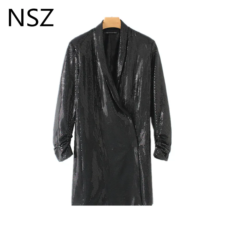 Женское платье-блейзер с блестками блестящее двубортное черное платье