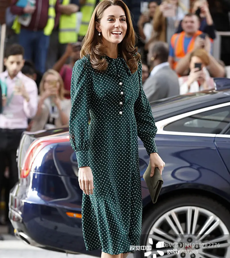 Женское платье принцессы Kate Middleton ТРАПЕЦИЕВИДНОЕ ПЛАТЬЕ в горошек с длинным