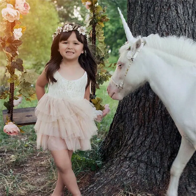 Kid Baby Girl Tulle Formal Dress Party Pageant Gown Bridesmaid Sundress Lace Backless Dresses Clothes 12M-5T | Детская одежда и