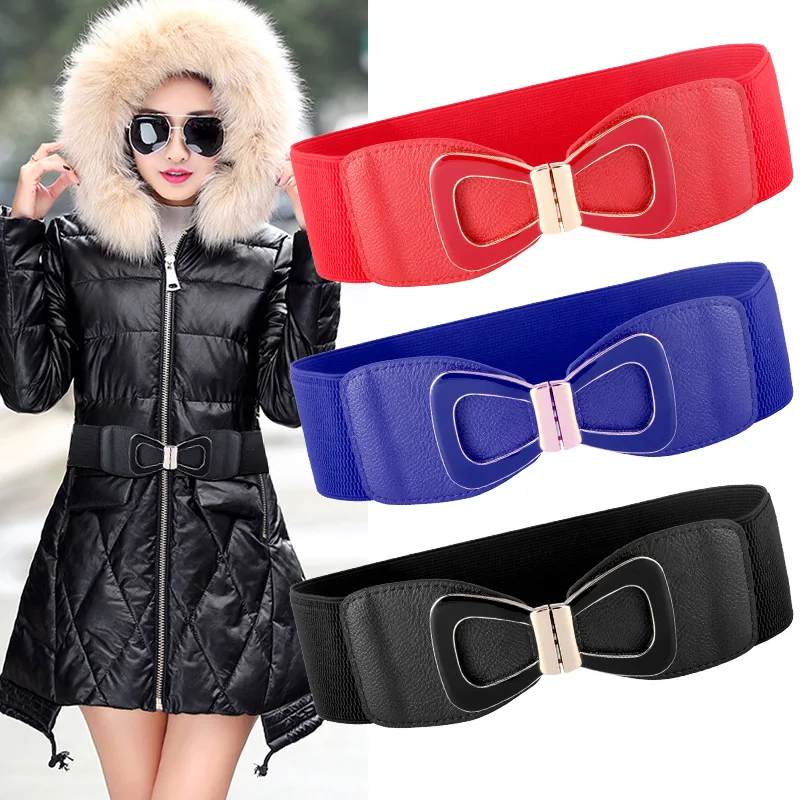 

KWD Designer Belts High Quality Women Fashion 2018 Ladies Knitted Elastic Bow Vintage Waist Belt Dress Female Winter Cummerbunds