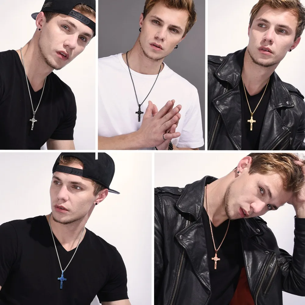 U7 Латинский Крест Ожерелье Для Мужчин Женщин Позолоченный Из Нержавеющей Стали