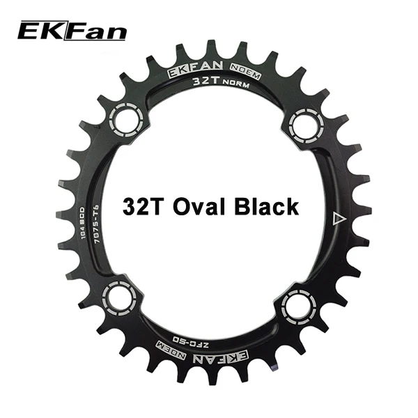 Новая велосипедная Звездочка EKFan 104BCD 32 T/34 T/36 T круглая овальная велосипедная Звездочка 7075-T6 MTB велосипедная круглая шатунная пластина - Цвет: 32T Oval Black