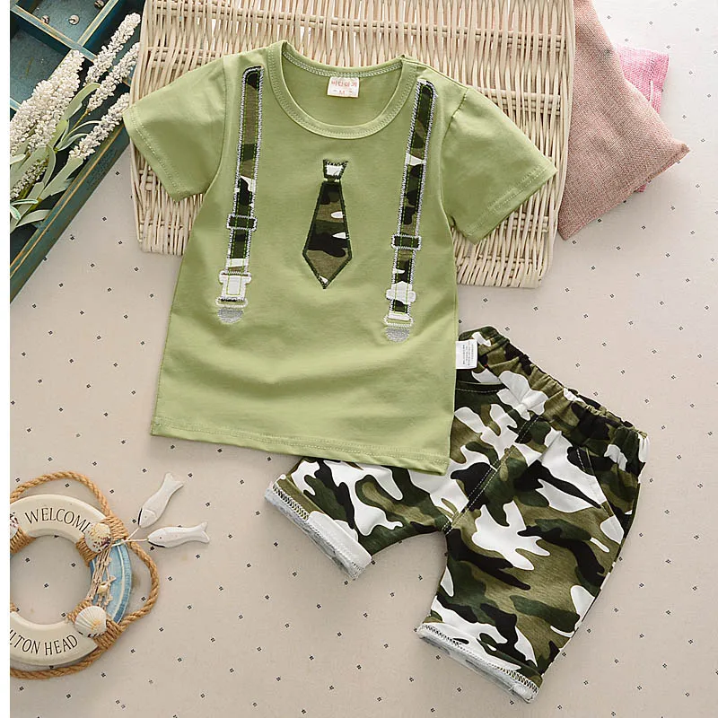 Bibicola 0-2Y Summer Newborn Baby Boy Clothes set Infant T-shirt Overalls +Camouflage Shorts Outfits Clothing Set |