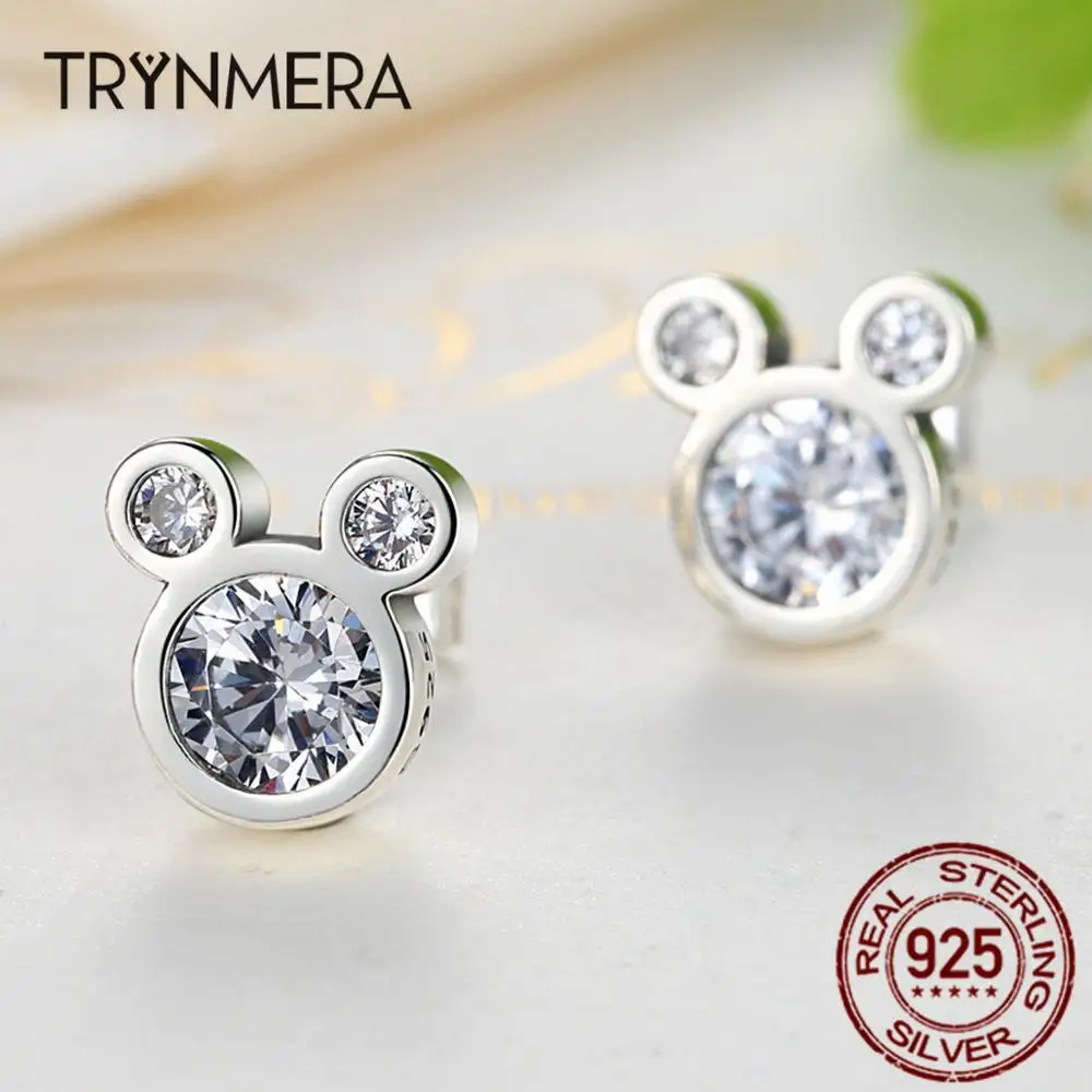 925 пробы серебряные серьги женские мультфильм синий/Серебряный/розовый мышь сверкающие Минни серебряные 925 ювелирные изделия