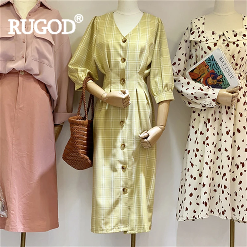 Платье RUGOD женское длинное с треугольным вырезом и рукавами фонариками на