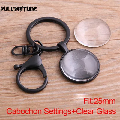 25mm glass PULCHRITUDE 1 шт. 20-40 мм круглый черный Кабошон Настройки металлический брелок аксессуары Diy пустой цинковый сплав База лотки для брелок - Цвет: 25mm glass
