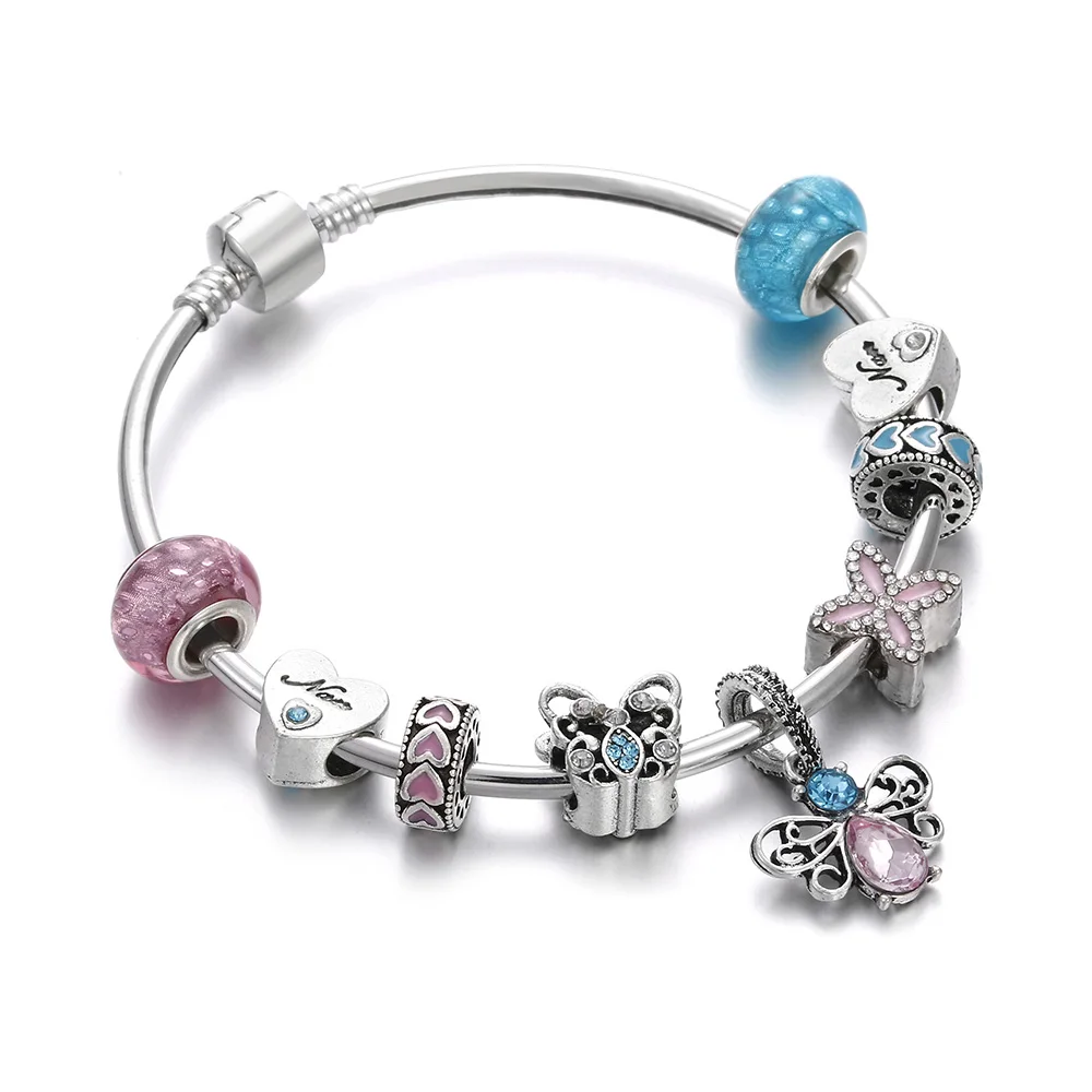 Fairy Jewelry Bracelet Gold Color Bee Clover Pendant Flower Rhinestone Bead Link Charm Women Bracelets Bangles Femme Girl Gift | Украшения