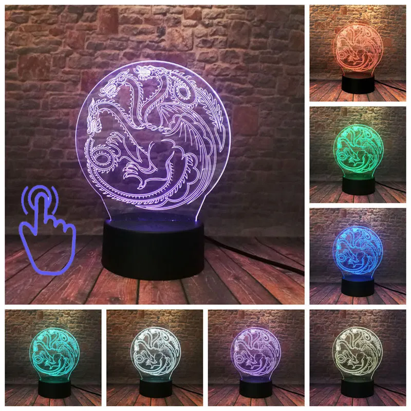 Touch Switch 12 Футболка с принтом «Песнь Льда и Огня Семья Crest модель 3D светодиодный Ночной светильник 7 цветов изменения Игра престолов Рисунок спальный светильник игрушки - Цвет: Touch Switch 12
