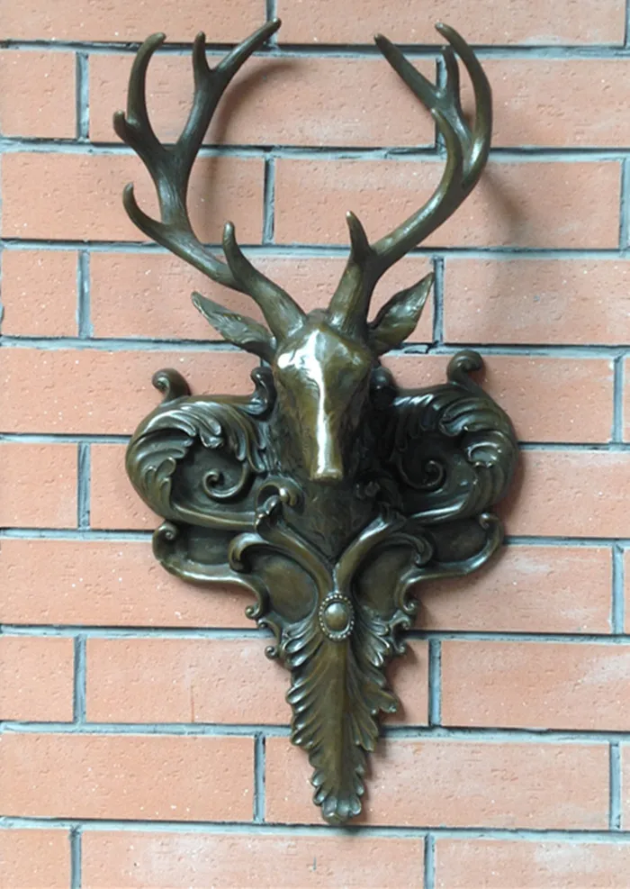 Бронзовая художественная статуя олень кулон настенные украшения ремесла Декор