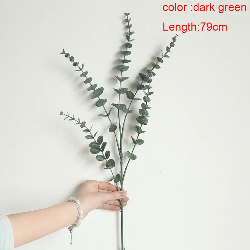 79cm dark green Моделирование зеленые листья Искусственный пластик эвкалипт ветка дерева для Рождество Свадебные искусственный цветок для декорирования - Цвет: 79cm dark green