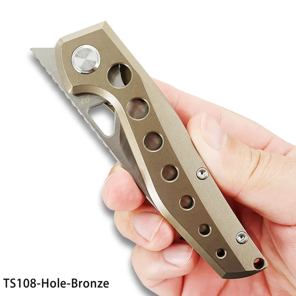 TS108-Hole-Bronze TWOSUN d2 лезвие складной карманный нож тактические ножи кемпинг Охота Открытый инструмент титановый шариковый подшипник быстро открытый Garuda TS108 - Цвет: TS108-Hole-Bronze