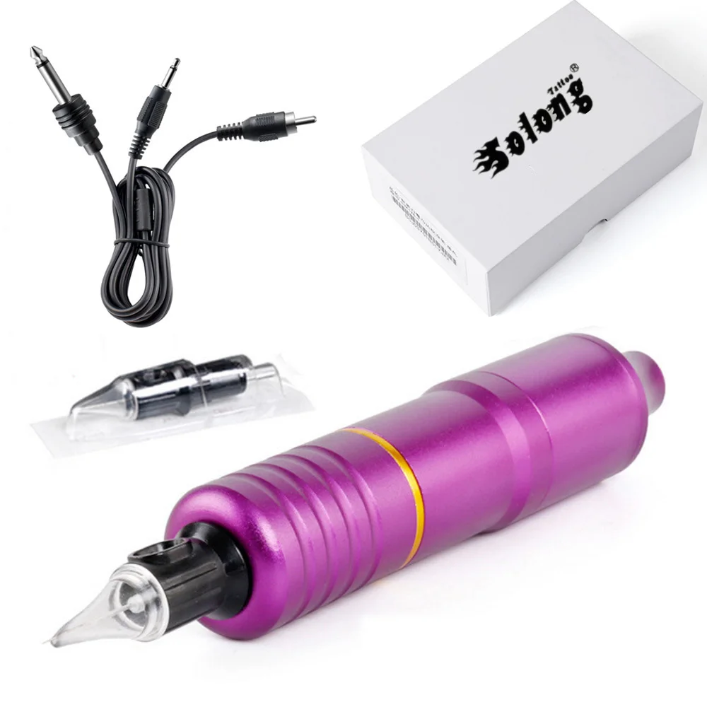 purple Ручка для татуировки роторная машина для татуировки& гибридная Перманентная ручка для макияжа 10 Вт движущаяся игла Картриджи для тела - Цвет: purple