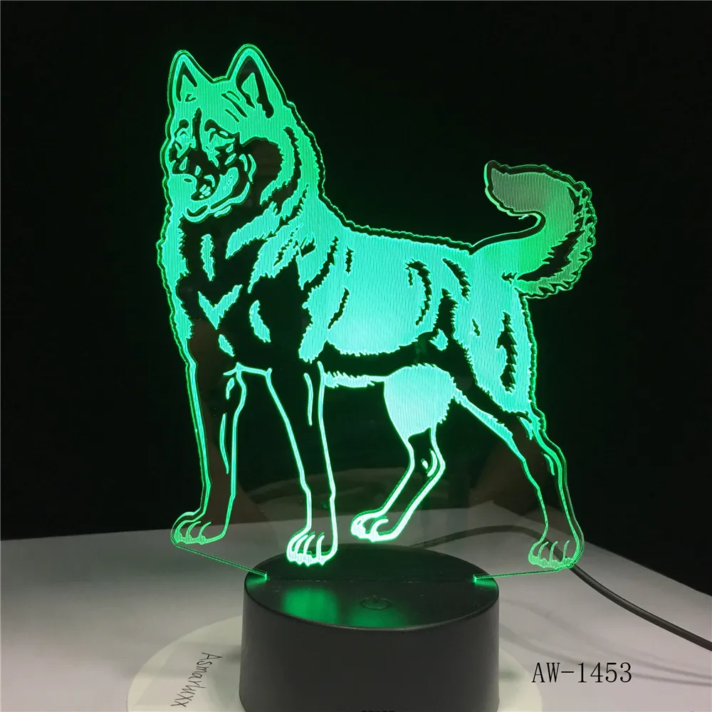 GX1453 стоящая собака 7 цветов лампа 3d визуальные Светодиодные ночные светильники