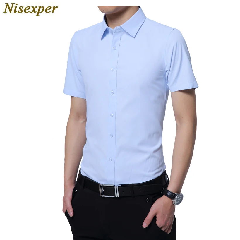 Мужская хлопковая рубашка с коротким рукавом и отложным воротником формальная