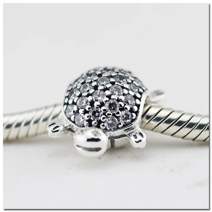 

summer style sterling silver jewelry Turtle silver charm with cubic zirconia sterling silver charms fit for pandora charms